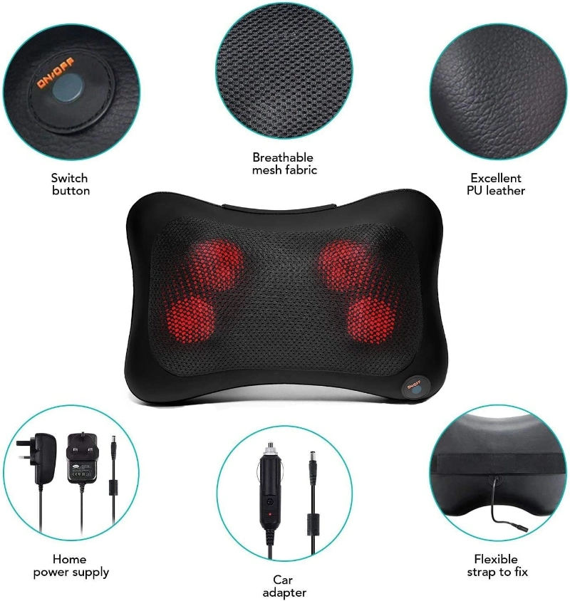 Factory Direct Supply Body Massager Electric Car Home Back Shiatsu Heat Massage Cushion for Chair, Sofa